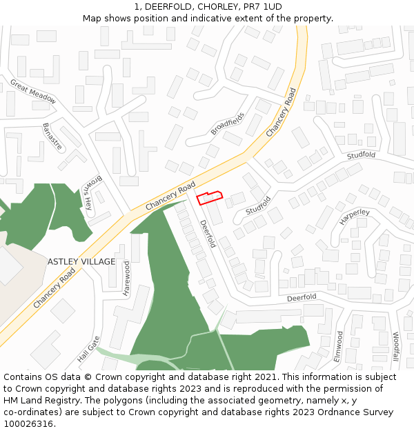 1, DEERFOLD, CHORLEY, PR7 1UD: Location map and indicative extent of plot