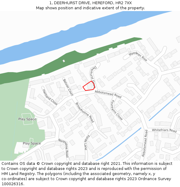1, DEERHURST DRIVE, HEREFORD, HR2 7XX: Location map and indicative extent of plot