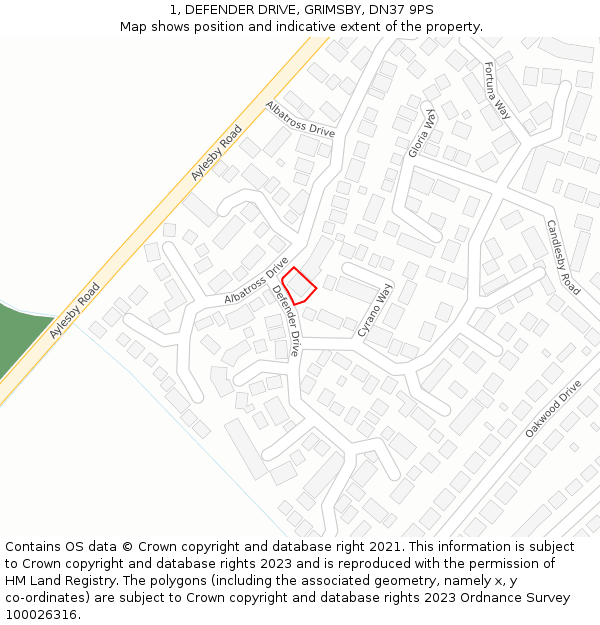 1, DEFENDER DRIVE, GRIMSBY, DN37 9PS: Location map and indicative extent of plot