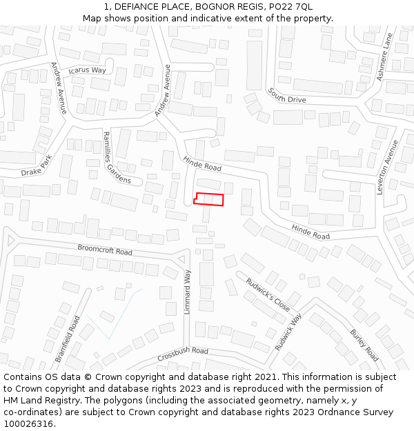 1, DEFIANCE PLACE, BOGNOR REGIS, PO22 7QL: Location map and indicative extent of plot