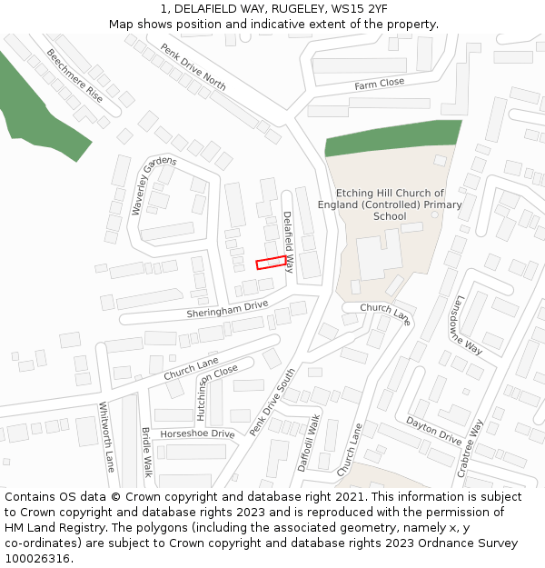 1, DELAFIELD WAY, RUGELEY, WS15 2YF: Location map and indicative extent of plot