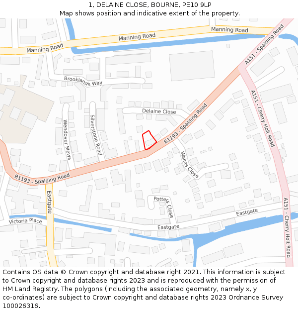 1, DELAINE CLOSE, BOURNE, PE10 9LP: Location map and indicative extent of plot