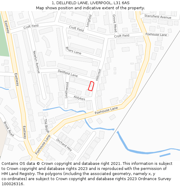 1, DELLFIELD LANE, LIVERPOOL, L31 6AS: Location map and indicative extent of plot