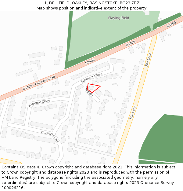 1, DELLFIELD, OAKLEY, BASINGSTOKE, RG23 7BZ: Location map and indicative extent of plot