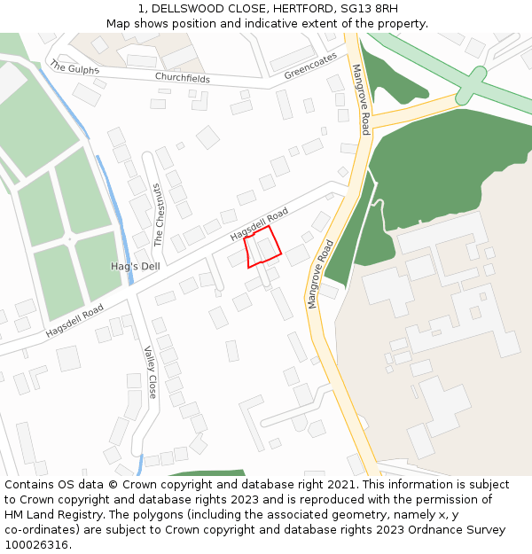 1, DELLSWOOD CLOSE, HERTFORD, SG13 8RH: Location map and indicative extent of plot