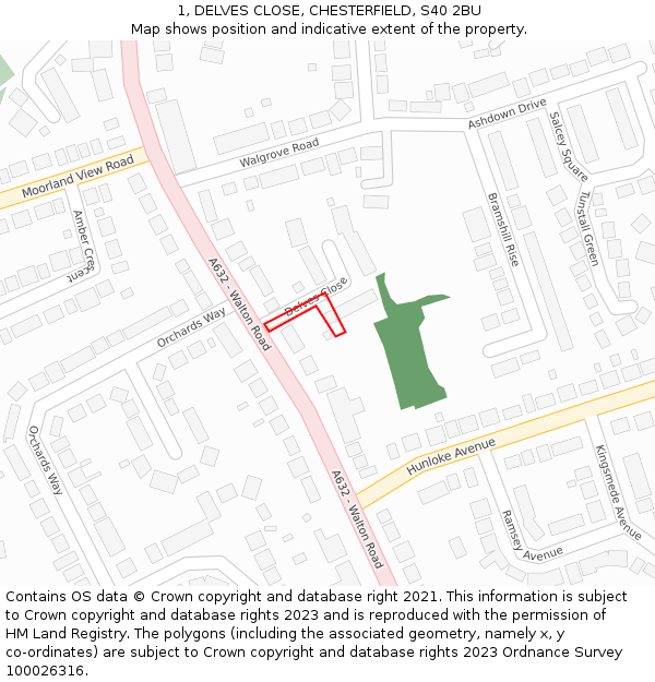 1, DELVES CLOSE, CHESTERFIELD, S40 2BU: Location map and indicative extent of plot