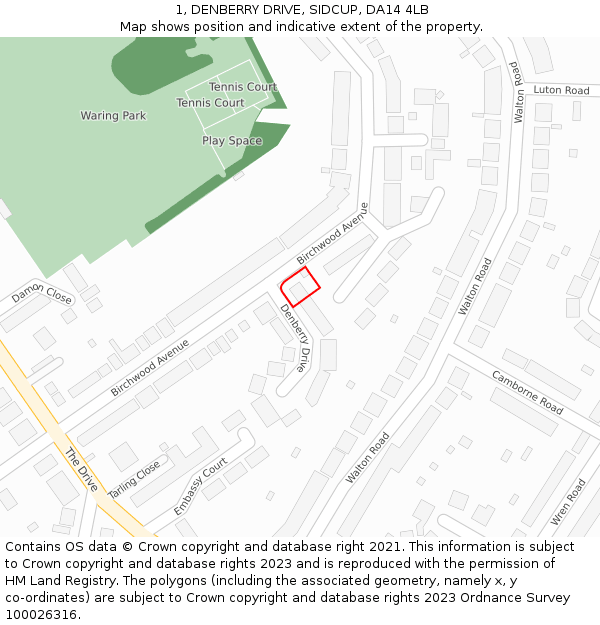 1, DENBERRY DRIVE, SIDCUP, DA14 4LB: Location map and indicative extent of plot
