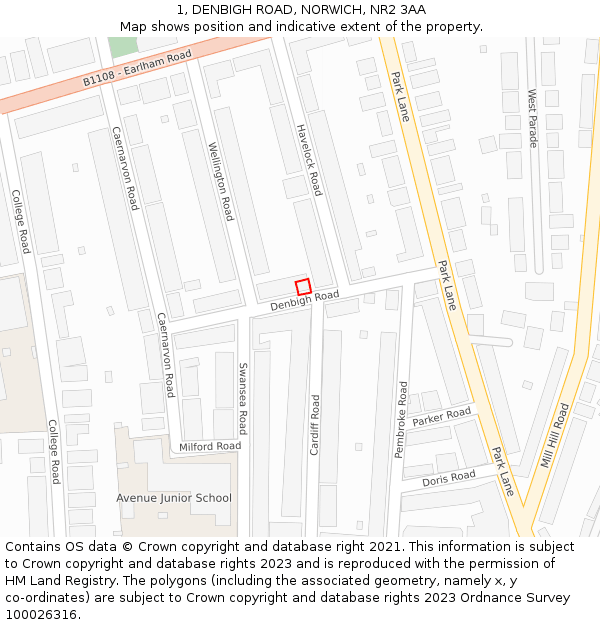 1, DENBIGH ROAD, NORWICH, NR2 3AA: Location map and indicative extent of plot