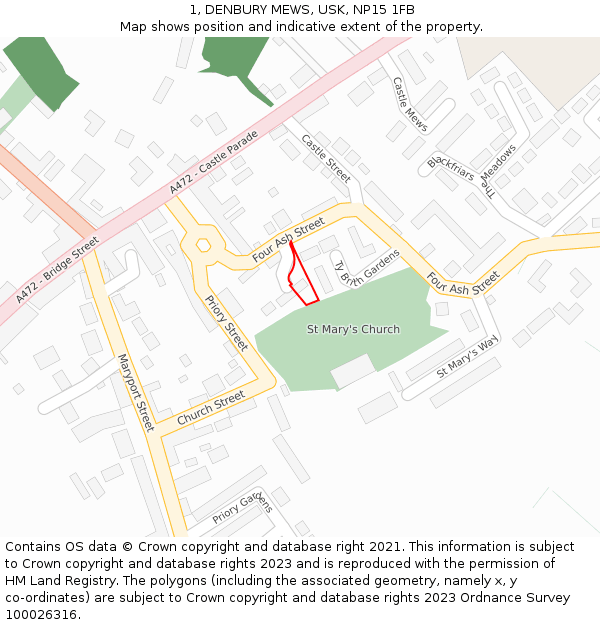 1, DENBURY MEWS, USK, NP15 1FB: Location map and indicative extent of plot