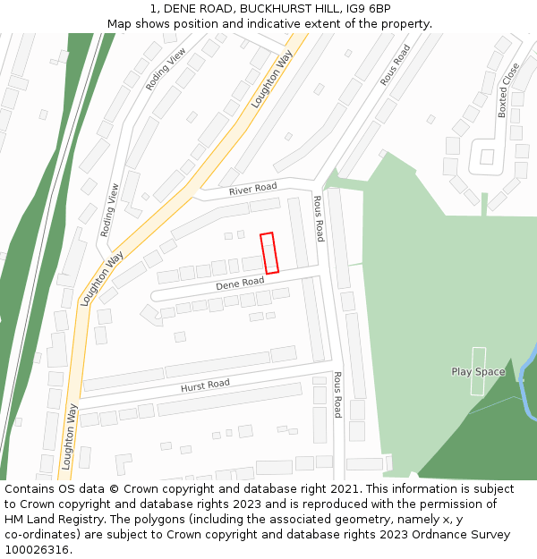 1, DENE ROAD, BUCKHURST HILL, IG9 6BP: Location map and indicative extent of plot