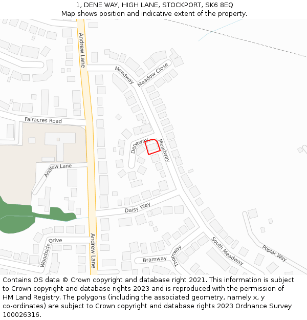 1, DENE WAY, HIGH LANE, STOCKPORT, SK6 8EQ: Location map and indicative extent of plot