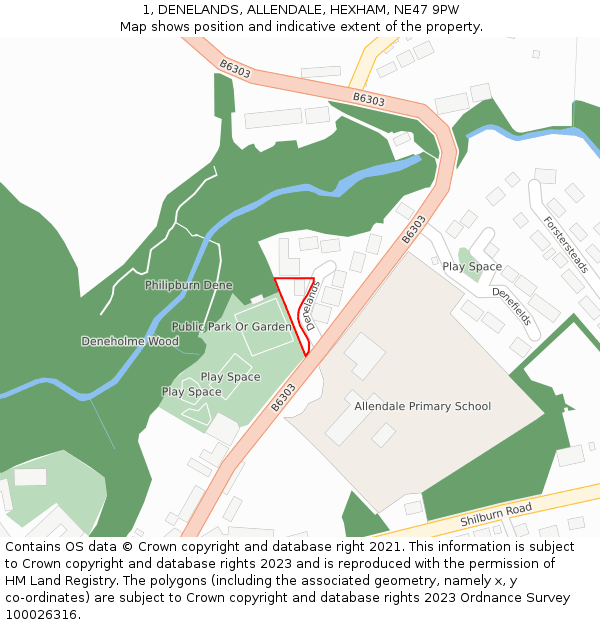 1, DENELANDS, ALLENDALE, HEXHAM, NE47 9PW: Location map and indicative extent of plot