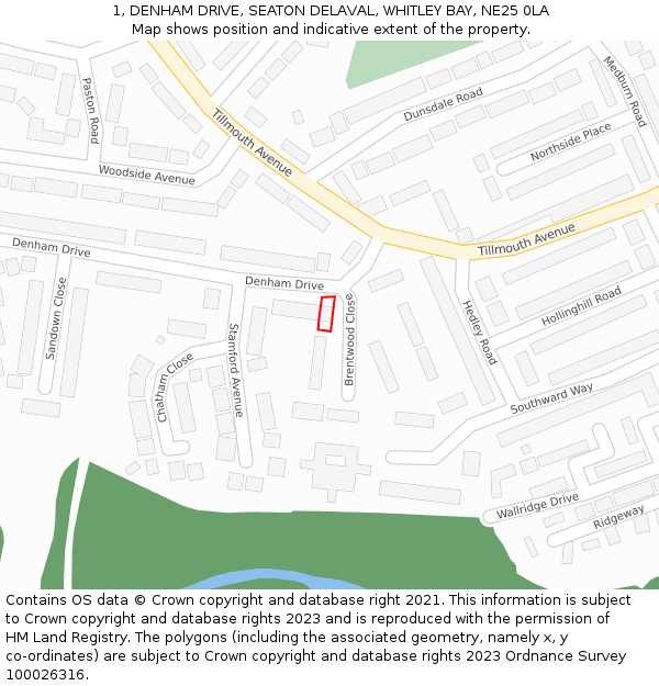 1, DENHAM DRIVE, SEATON DELAVAL, WHITLEY BAY, NE25 0LA: Location map and indicative extent of plot