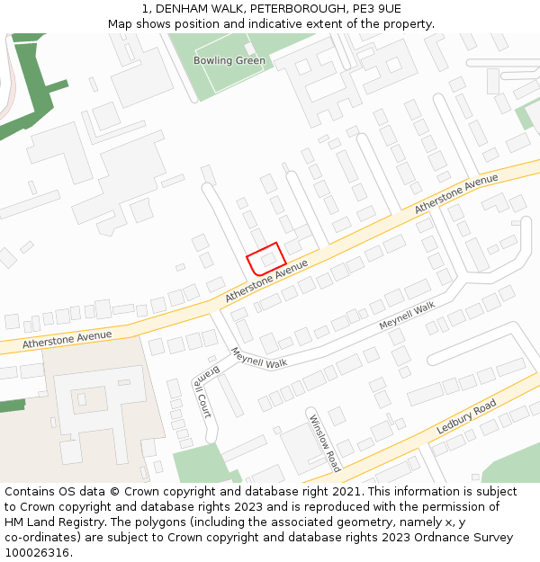 1, DENHAM WALK, PETERBOROUGH, PE3 9UE: Location map and indicative extent of plot