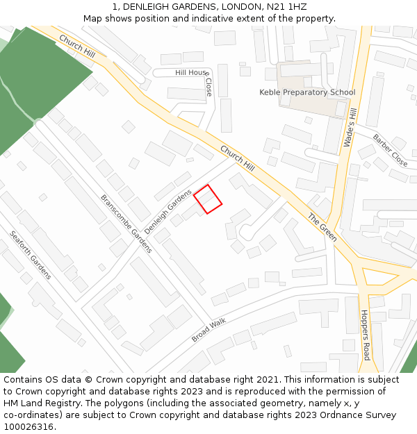 1, DENLEIGH GARDENS, LONDON, N21 1HZ: Location map and indicative extent of plot