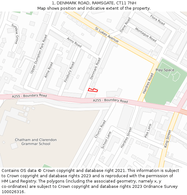 1, DENMARK ROAD, RAMSGATE, CT11 7NH: Location map and indicative extent of plot