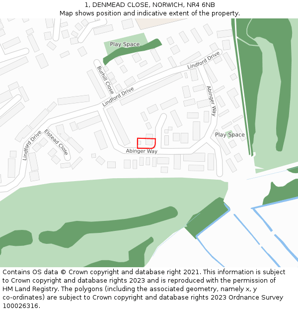 1, DENMEAD CLOSE, NORWICH, NR4 6NB: Location map and indicative extent of plot