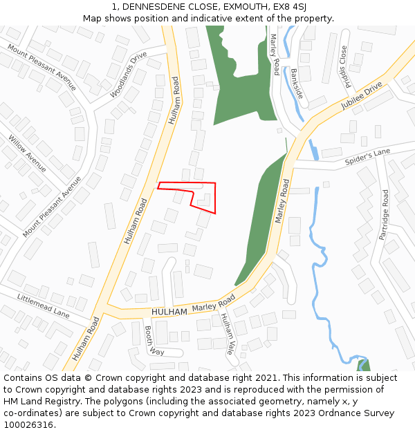 1, DENNESDENE CLOSE, EXMOUTH, EX8 4SJ: Location map and indicative extent of plot