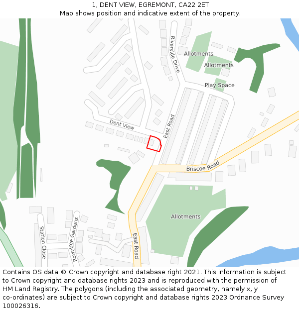 1, DENT VIEW, EGREMONT, CA22 2ET: Location map and indicative extent of plot