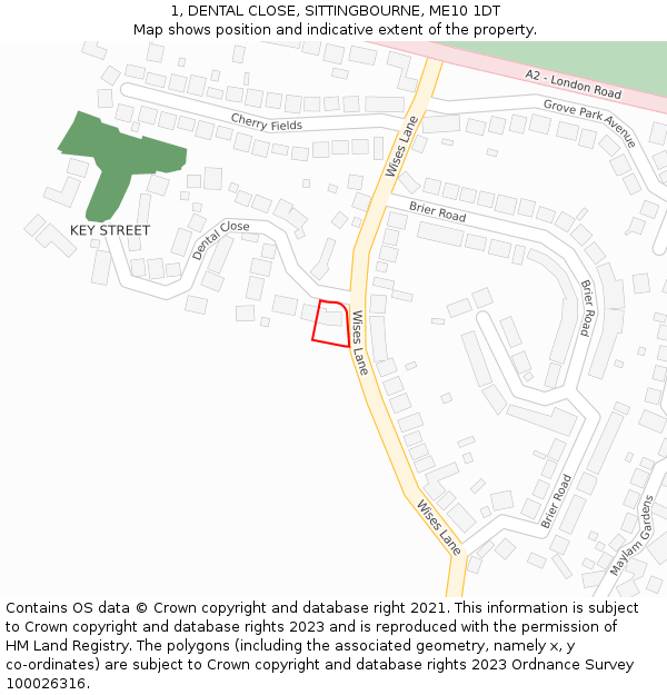 1, DENTAL CLOSE, SITTINGBOURNE, ME10 1DT: Location map and indicative extent of plot