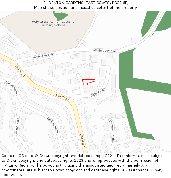 1, DENTON GARDENS, EAST COWES, PO32 6EJ: Location map and indicative extent of plot