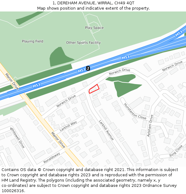 1, DEREHAM AVENUE, WIRRAL, CH49 4QT: Location map and indicative extent of plot