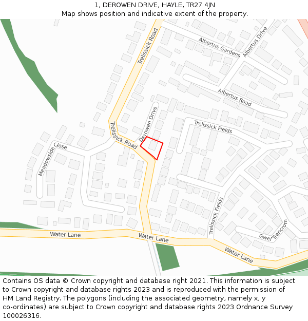 1, DEROWEN DRIVE, HAYLE, TR27 4JN: Location map and indicative extent of plot