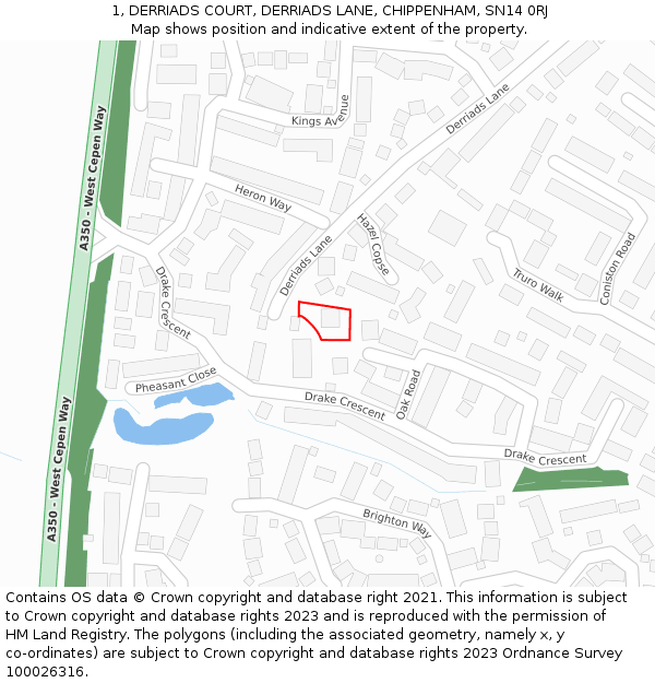 1, DERRIADS COURT, DERRIADS LANE, CHIPPENHAM, SN14 0RJ: Location map and indicative extent of plot