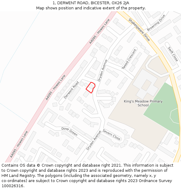 1, DERWENT ROAD, BICESTER, OX26 2JA: Location map and indicative extent of plot