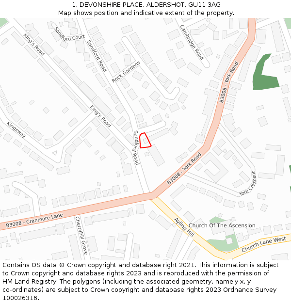 1, DEVONSHIRE PLACE, ALDERSHOT, GU11 3AG: Location map and indicative extent of plot