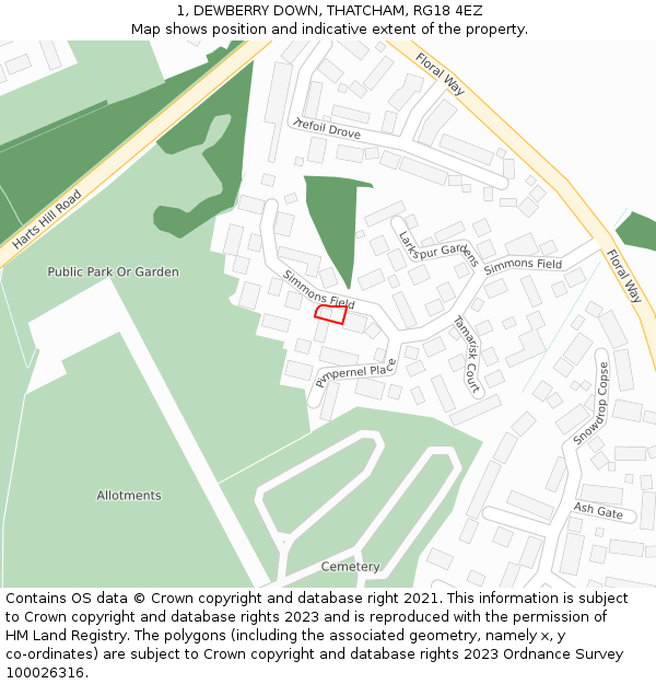 1, DEWBERRY DOWN, THATCHAM, RG18 4EZ: Location map and indicative extent of plot