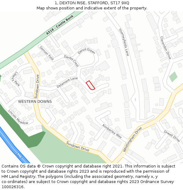 1, DEXTON RISE, STAFFORD, ST17 9XQ: Location map and indicative extent of plot