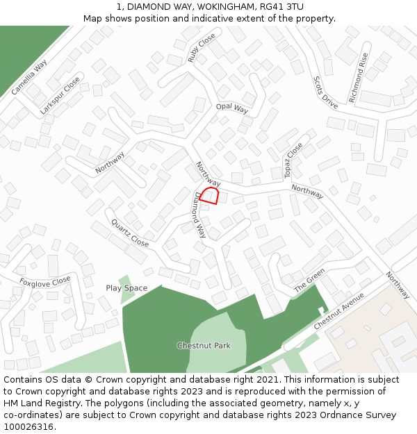 1, DIAMOND WAY, WOKINGHAM, RG41 3TU: Location map and indicative extent of plot