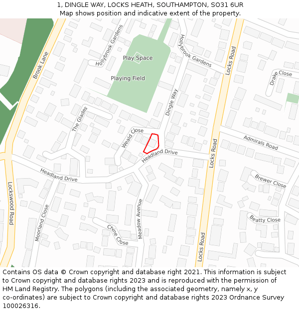 1, DINGLE WAY, LOCKS HEATH, SOUTHAMPTON, SO31 6UR: Location map and indicative extent of plot