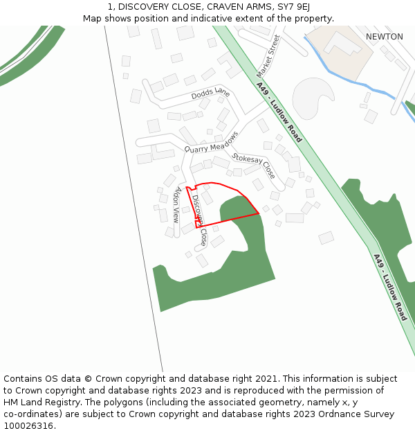 1, DISCOVERY CLOSE, CRAVEN ARMS, SY7 9EJ: Location map and indicative extent of plot