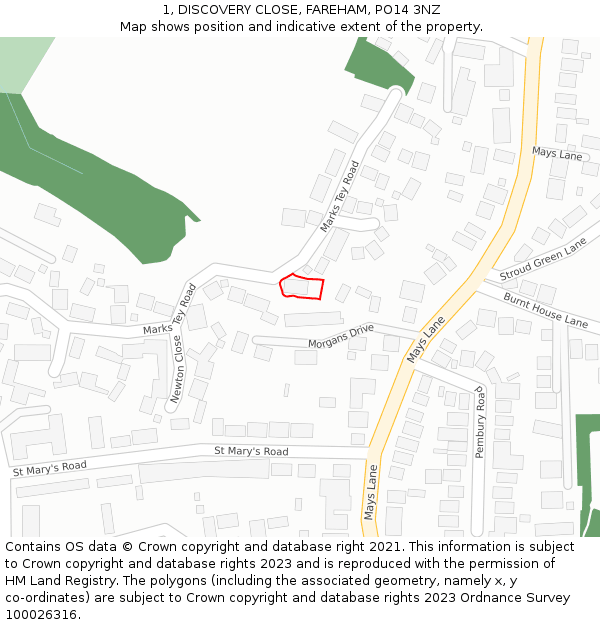 1, DISCOVERY CLOSE, FAREHAM, PO14 3NZ: Location map and indicative extent of plot