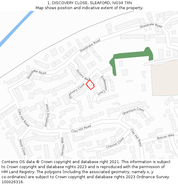 1, DISCOVERY CLOSE, SLEAFORD, NG34 7XN: Location map and indicative extent of plot