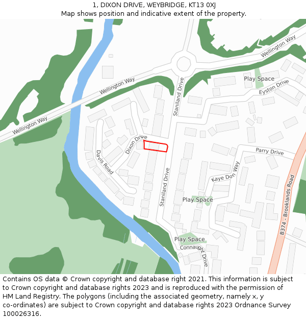 1, DIXON DRIVE, WEYBRIDGE, KT13 0XJ: Location map and indicative extent of plot