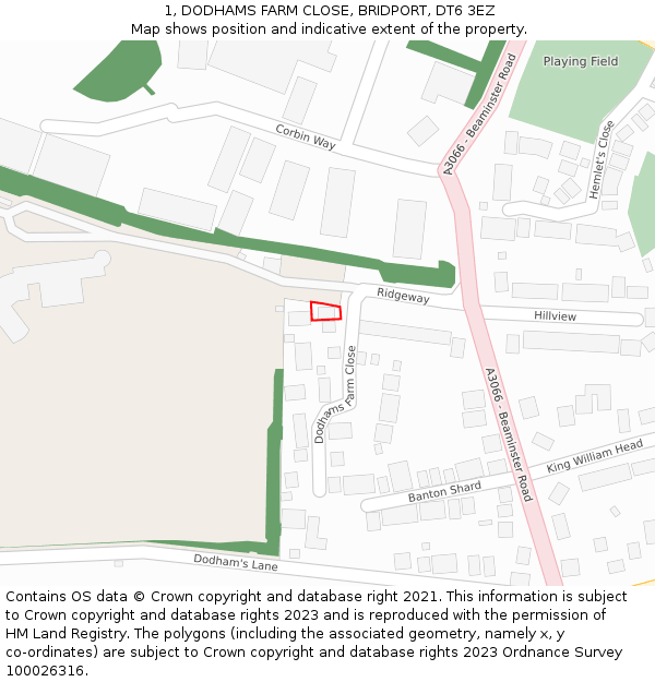 1, DODHAMS FARM CLOSE, BRIDPORT, DT6 3EZ: Location map and indicative extent of plot