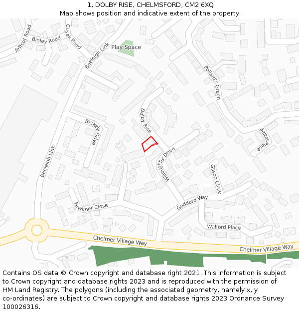 1, DOLBY RISE, CHELMSFORD, CM2 6XQ: Location map and indicative extent of plot