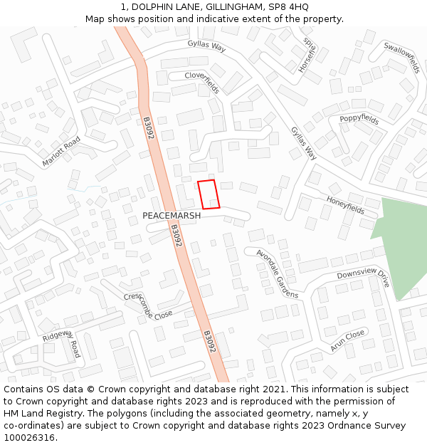1, DOLPHIN LANE, GILLINGHAM, SP8 4HQ: Location map and indicative extent of plot