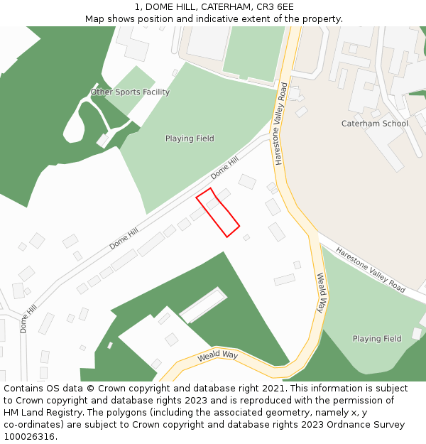 1, DOME HILL, CATERHAM, CR3 6EE: Location map and indicative extent of plot