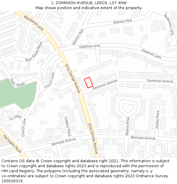 1, DOMINION AVENUE, LEEDS, LS7 4NW: Location map and indicative extent of plot