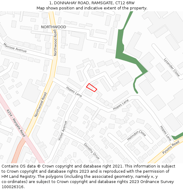 1, DONNAHAY ROAD, RAMSGATE, CT12 6RW: Location map and indicative extent of plot