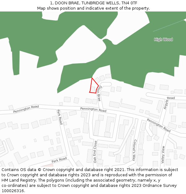 1, DOON BRAE, TUNBRIDGE WELLS, TN4 0TF: Location map and indicative extent of plot