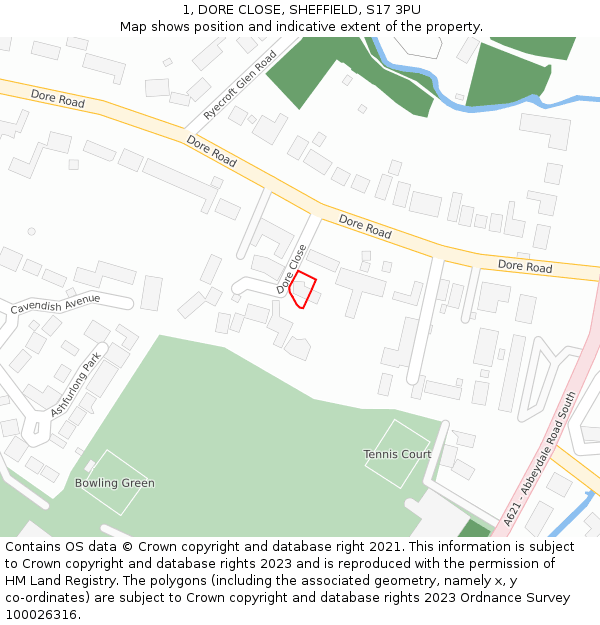 1, DORE CLOSE, SHEFFIELD, S17 3PU: Location map and indicative extent of plot