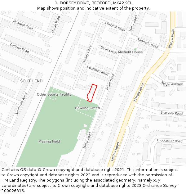 1, DORSEY DRIVE, BEDFORD, MK42 9FL: Location map and indicative extent of plot