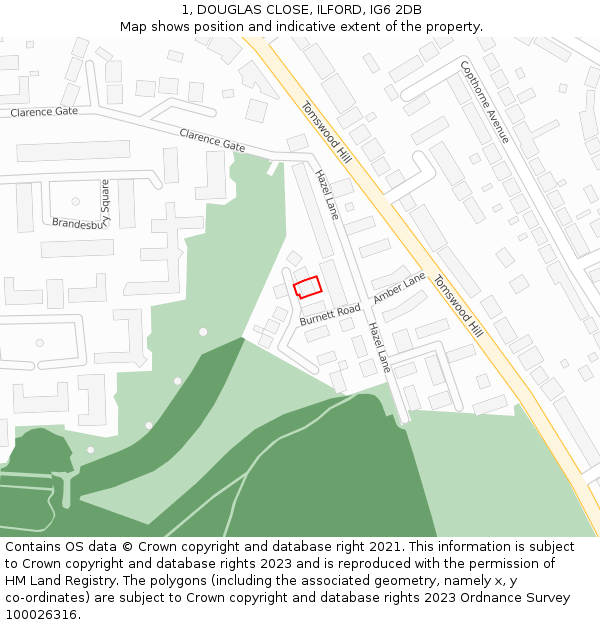 1, DOUGLAS CLOSE, ILFORD, IG6 2DB: Location map and indicative extent of plot