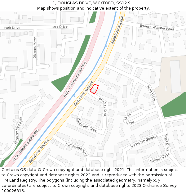 1, DOUGLAS DRIVE, WICKFORD, SS12 9HJ: Location map and indicative extent of plot