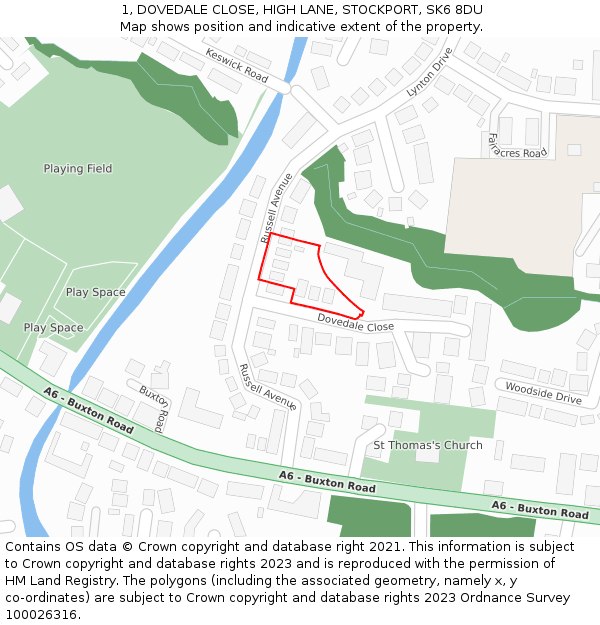 1, DOVEDALE CLOSE, HIGH LANE, STOCKPORT, SK6 8DU: Location map and indicative extent of plot